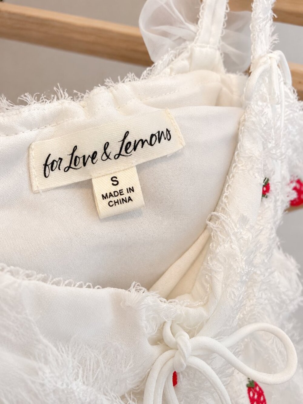 White Strawberry Lace Cottagecore Dress ⢠Romantic Coquette Mini Dress - Picture 3 of 4